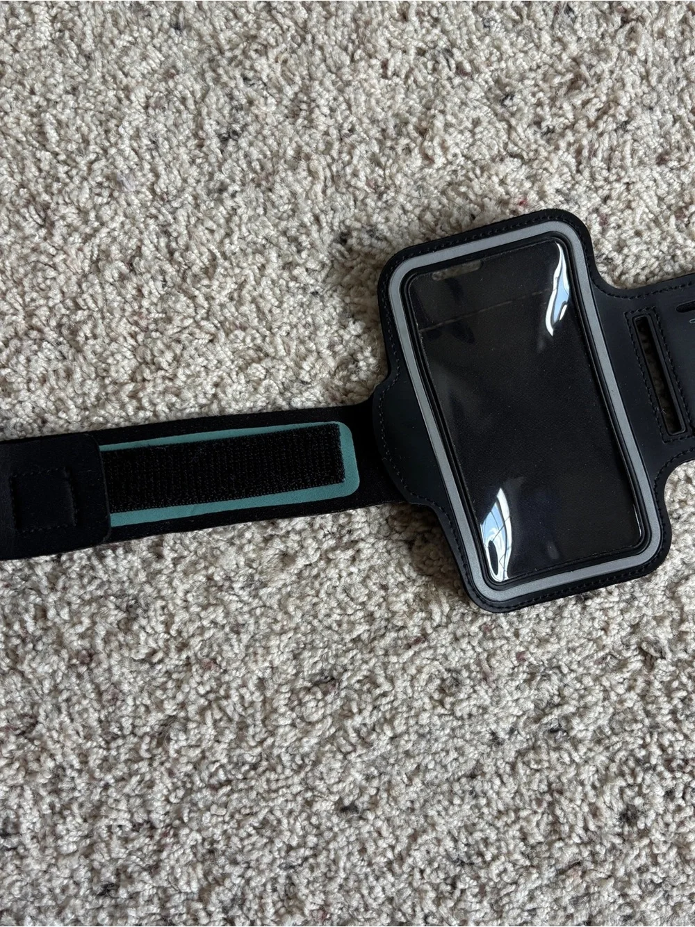 Black Sports Armband Phone, key and card Holder with Teal Accent